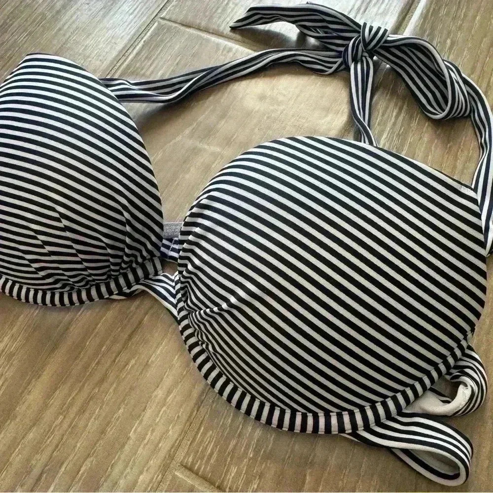 Aerie navy and white striped halter bikini - Picture 2 of 6